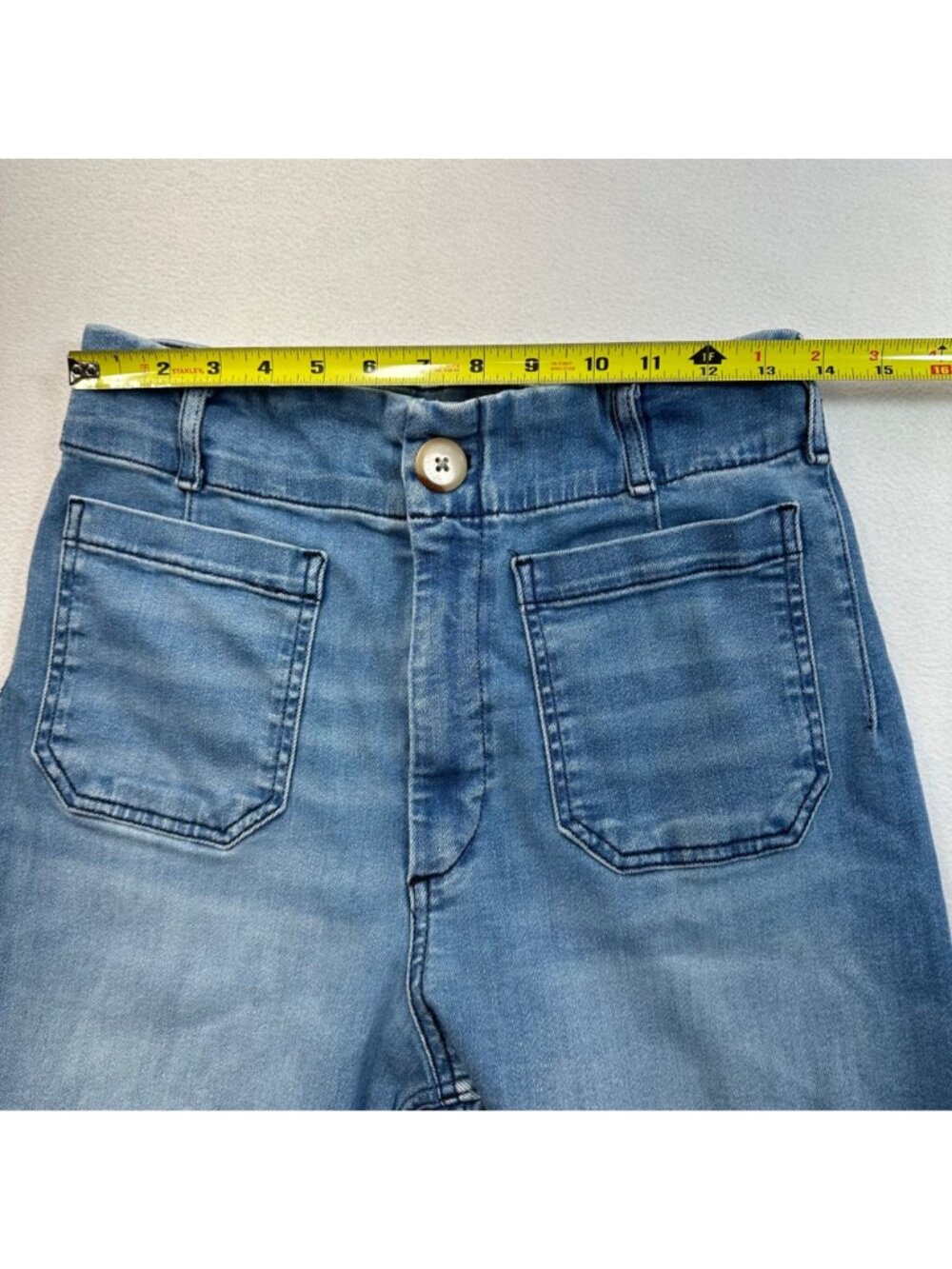Maeve Anthropologie The Colette High Rise Wide Leg Denim Jeans Sz 30x29 Stretch - Picture 9 of 13
